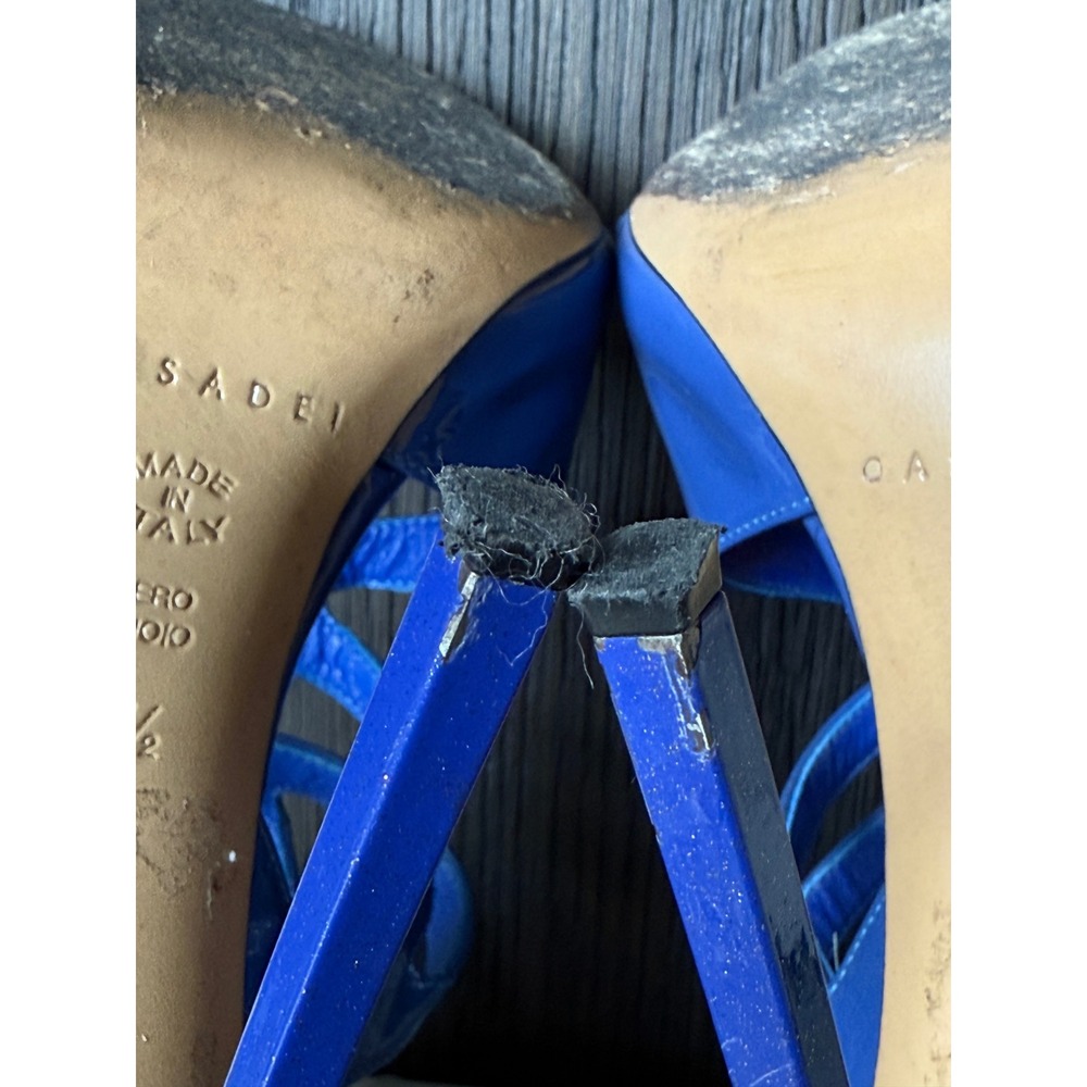 Casadei Women Blue‎ Patent Leather Gladiator Lace Up Stiletto Heels 9.5 B Italy - Picture 10 of 12